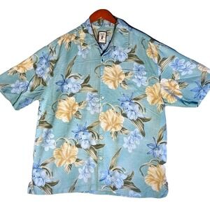 Jamaica Jaxx Silk Hawaiian Shirt Men's Size L Blue Floral Authentic Island Style